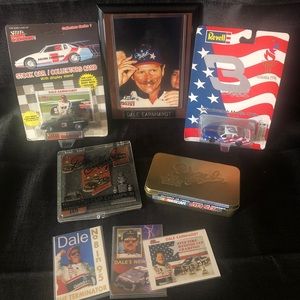 NASCAR Dale Earnhardt # 3 memorabilia plaque, die cast cars,  pins, keychain..